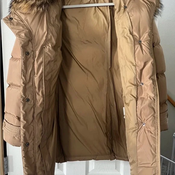 Women's Tan Puffer winter Coat with natural Fur Collar S/M - Picture 5 of 8